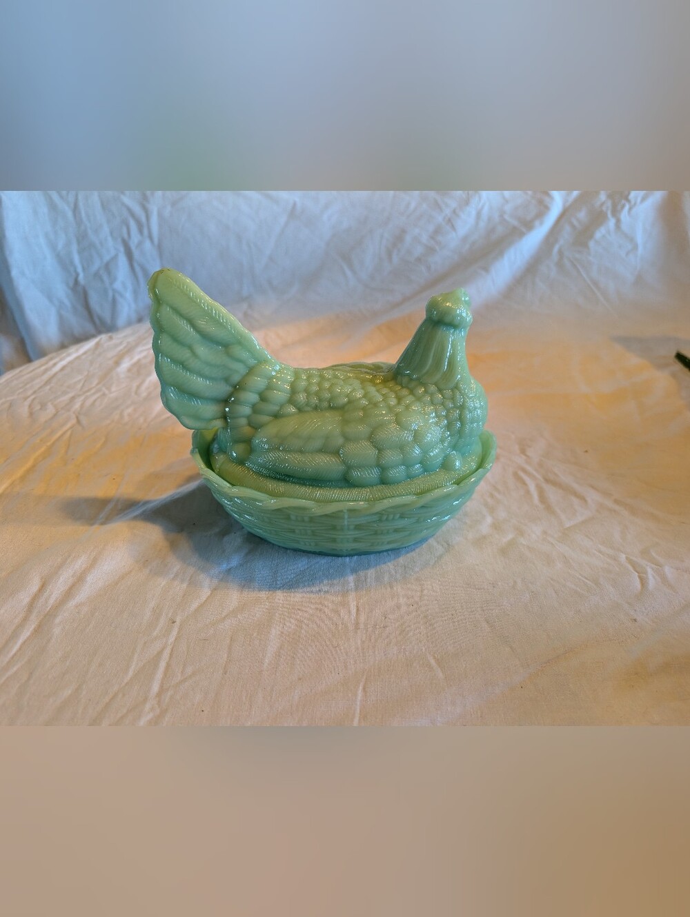 Westmoreland jadeite Green Glass Hen on Basket Dish - Picture 5 of 7